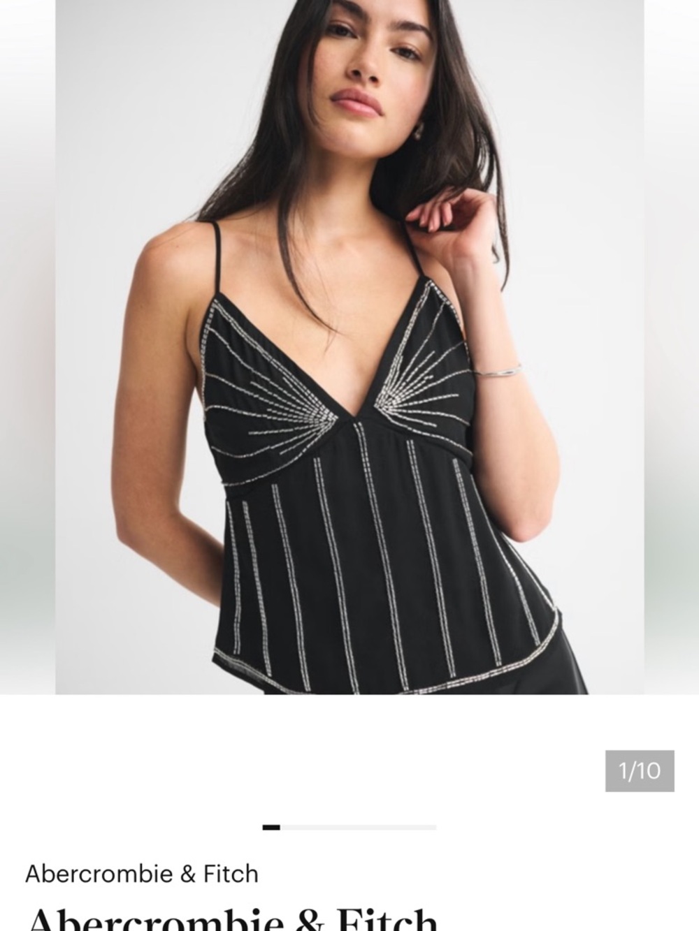 Abercrombie & Fitch Black Beaded Striped V-Neck Cami